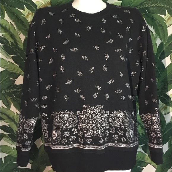 ZARA Women’s Crewneck Sweatshirt Black Bandanna Paisley Print Size Small - Picture 10 of 12